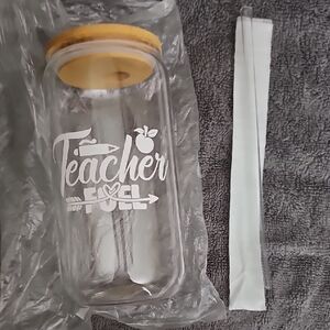 Glass Jar with Bamboo Lid and Straw